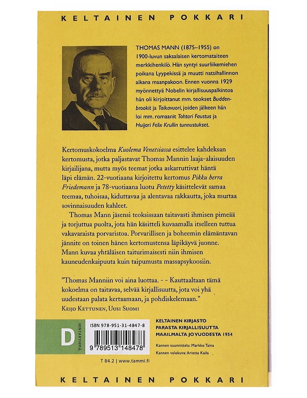 Kuolema Venetsiassa ja muita kertomuksia - Mann, Thomas - Romaanit ja novellit - 10105556501 - 1