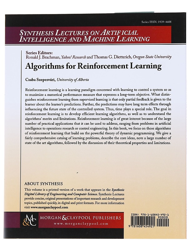 Algorithms for Reinforcement Learning -Csaba Szepesvari - Tietokirjat - 10105557022 - 1