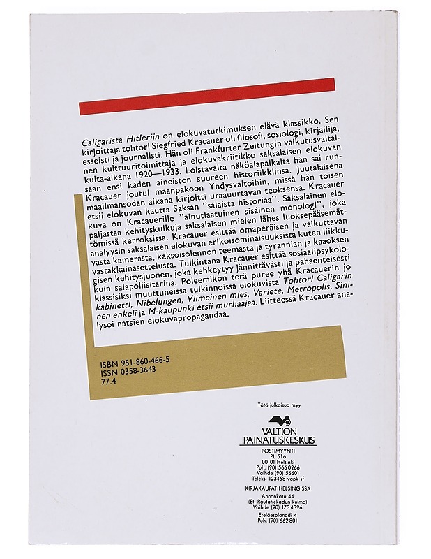 Caligarista Hitleriin : saksalaisen elokuvan psykologinen historia - Kracauer, Siegfried - Musiikki- ja elokuvakirjat - 10105557121 - 1