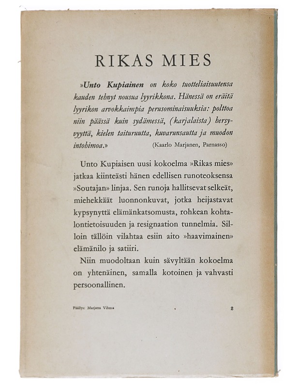 Rikas Mies - Unto Kupiainen - Runot ja näytelmät - 10105558640 - 1