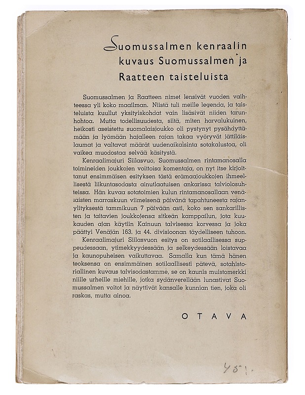 Suomussalmen taistelut - H J Siilasvuo - Elämäkerrat ja muistelmat - 10105558681 - 1