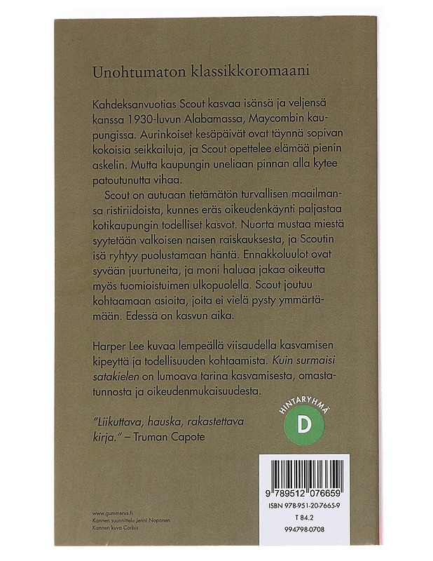 Kuin surmaisi satakielen - Lee, Harper - Romaanit ja novellit - 10105558849 - 1