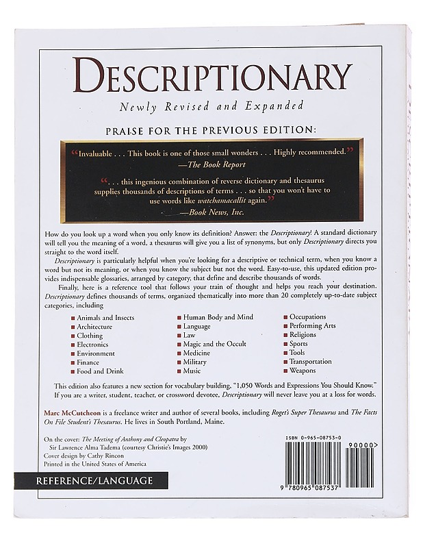Descriptionary a thematic dictionary - McCutcheon, Marc - Matkaoppaat ja sanakirjat - 10105560799 - 1