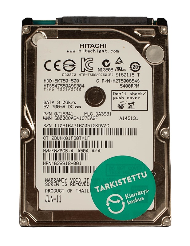 HITACHI Travelstar 5K750-500, 500GB, SATA - kovalevy - Tietokoneet - 10105561060 - 1