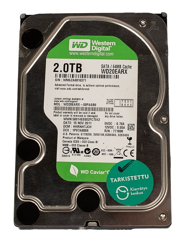 WESTERN DIGITAL WD Caviar Green WD20EARX, 2.0TB, SATA - kovalevy - Tietokoneet - 10105561141 - 1