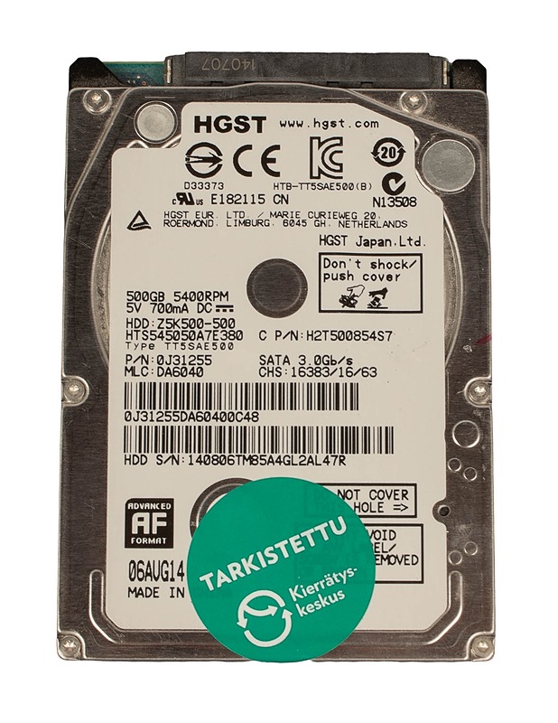 HGST Travelstar Z5K500-500, 500GB, SATA - kovalevy - Tietokoneet - 10105561220 - 1