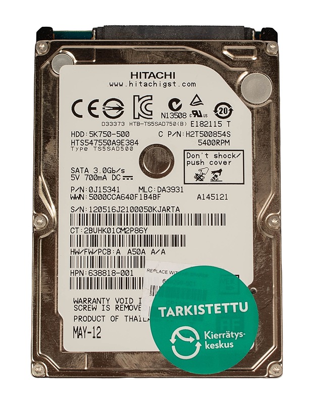 HITACHI Travelstar 5K750-500, 500GB, SATA - kovalevy - Tietokoneet - 10105561252 - 1