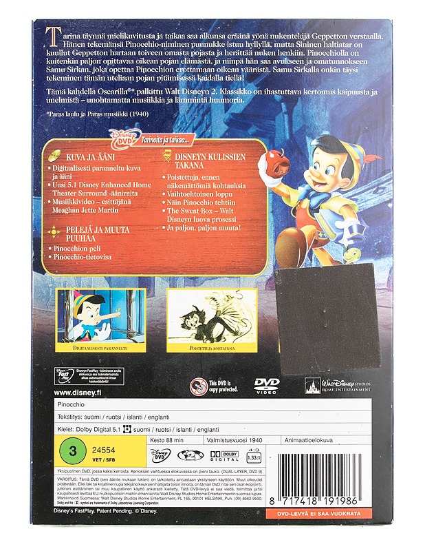 Pinocchio : 70-vuotisjuhlajulkaisu - DVD - DVD-elokuvat - 10105561334 - 1