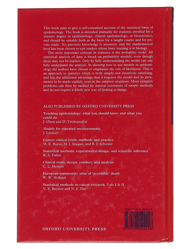 Statistical models in epidemiology - Clayton, David - Tietokirjat ja oppaat - 10105561827 - 1