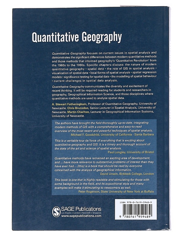 Quantitative geography perspectives on spatial data analysis - Fotheringham, A. Stewart - Tietokirjat ja oppaat - 10105561895 - 1