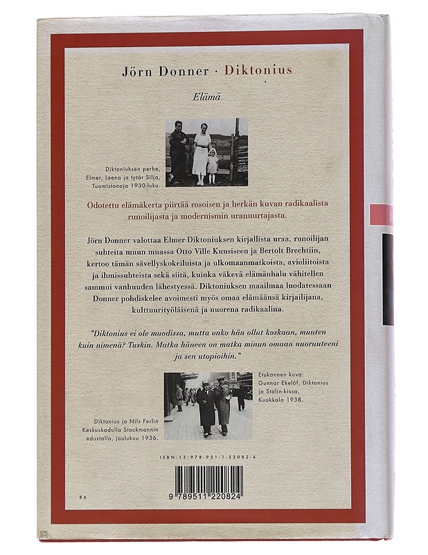 Diktonius / elämä - Donner, Jörn - Elämäkerrat ja muistelmat - 10105562860 - 1