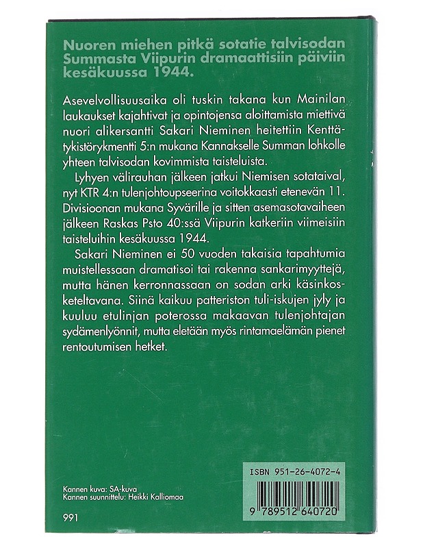 Tykkitulessa ja tulenjohtajana - Sakari Nieminen - Elämäkerrat ja muistelmat - 10105563195 - 1