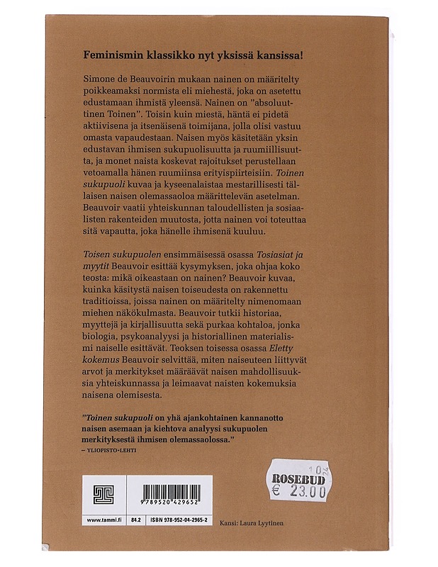 Toinen sukupuoli - Beauvoir, Simone de - Historiakirjat - 10105563336 - 1