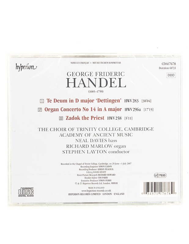 Handel: Dettingen Te Deum; Zadok the Priest; Organ Concerto No. 14 - CD - CD-levyt - 10105563385 - 1