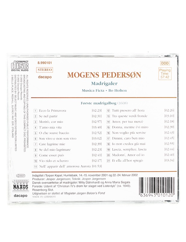 Mogens Pederson - Madrigaler - CD - CD-levyt - 10105563998 - 1