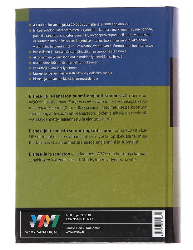 Bisnes- ja it-sanasto : suomi-englanti-suomi - Hytönen, Ahti - Tietokirjat ja oppaat - 10105567019 - 1