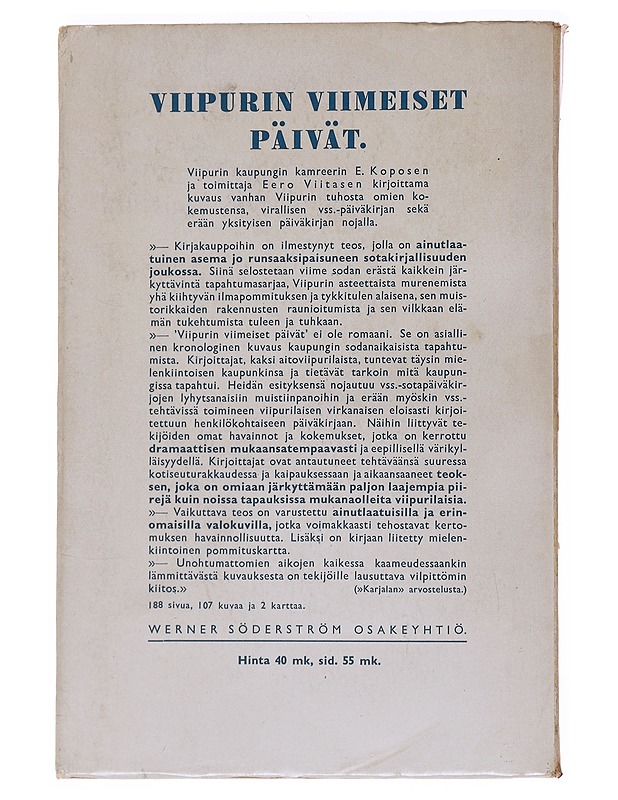 Viipurin viimeiset päivät - E. Koponen - Historiakirjat - 10105567394 - 1