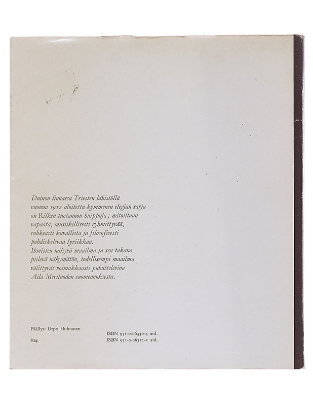 DUINON ELEGIAT : DUINESER ELEGIEN - RILKE, RAINER MARIA - Kaunokirjallisuus - 10105567992 - 1