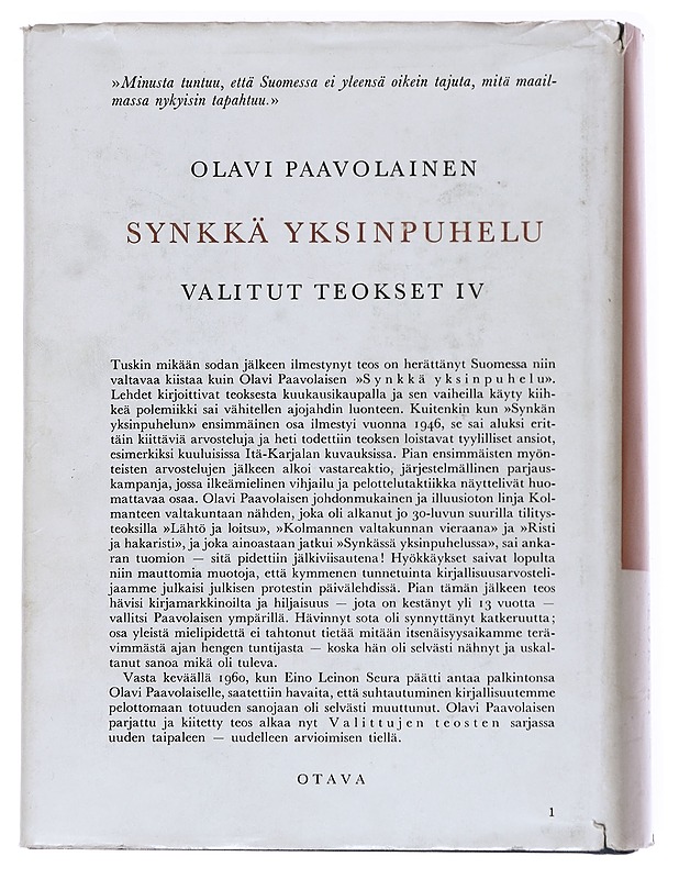 Synkkä yksinpuhelu - Olavi Paavolainen - Historiakirjat - 10105568946 - 1