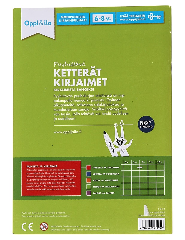 Pyyhittävä ketterät kirjaimet -puuhakirja 6-8 v : Kirjaimista ja tavuista sanoiksi! - Nisonen, Riitta - Lastenkirjat - 10105569977 - 1