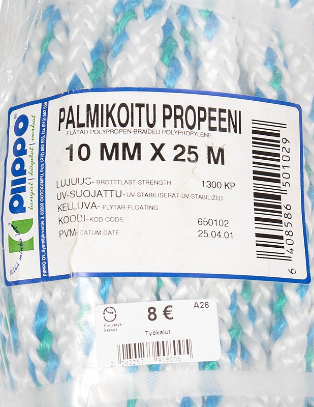 PIIPPO palmikoitu propeeniköysi 10mm x 25m - Muut urheiluvälineet ja vapaa-aika - 10105570092 - 1