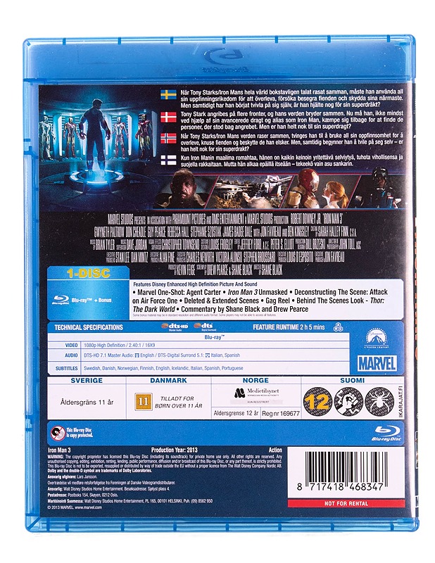 Marvel : Iron man 3 - Blu-ray - Blu-ray-levyt - 10105570748 - 1