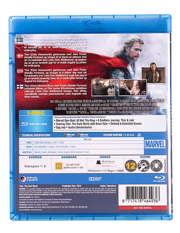 Marvel : Thor The Dark World - Blu-ray - Blu-ray-levyt - 10105570788 - 1