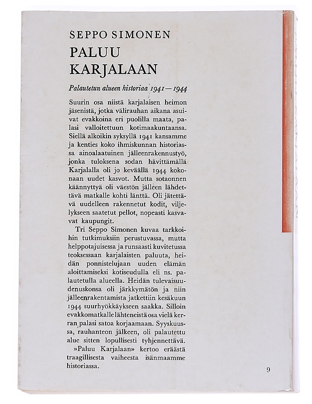 Paluu Karjalaan - Simonen, Seppo - Historiakirjat - 10105573096 - 1