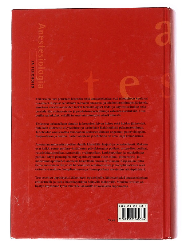 Anestesiologia ja tehohoito - Alahuhta, Seppo - Tietokirjat ja oppaat - 10105573195 - 1