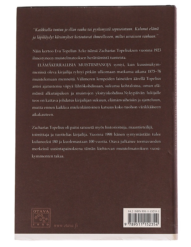 Elämäkerrallisia muistiinpanoja - Topelius, Zacharias - Elämäkerrat ja muistelmat - 10105573820 - 1