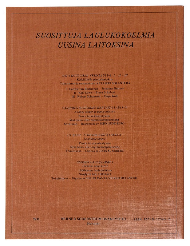 Sata kuuluisaa yksinlaulua / keskiäänelle pianon säestyksellä I : Beethoven, Brahms - Solanterä, Kyllikki - Musiikki- ja elokuvakirjat - 10105574232 - 1