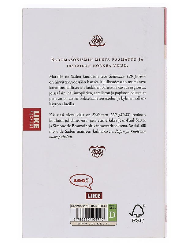 Sodoman 120 päivää / [johdanto-osa] sekä ; Papin ja kuolevan vuoropuhelu - Sade - Romaanit ja novellit - 10105574675 - 1