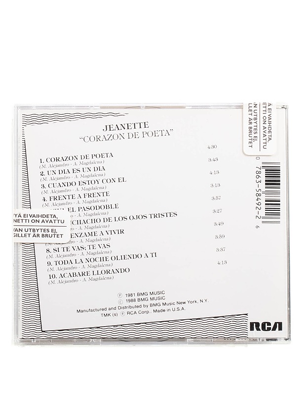 Jeanette - Corazon de poeta - CD - Musiikki ja elokuvat - 10105575346 - 1
