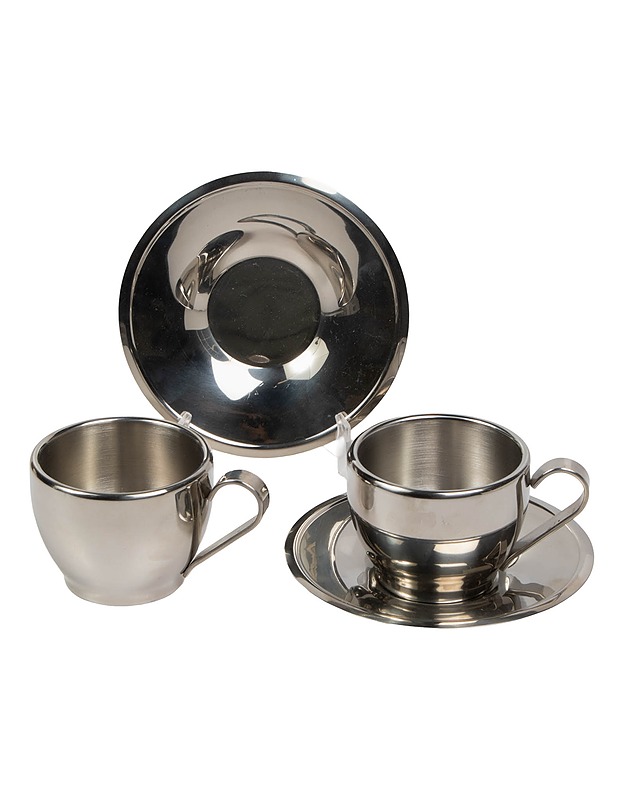 ISOSTEEL kahvikuppi ja aluslautanen, 4 osaa - Mukit ja kahvikupit - 10105578384 - 0