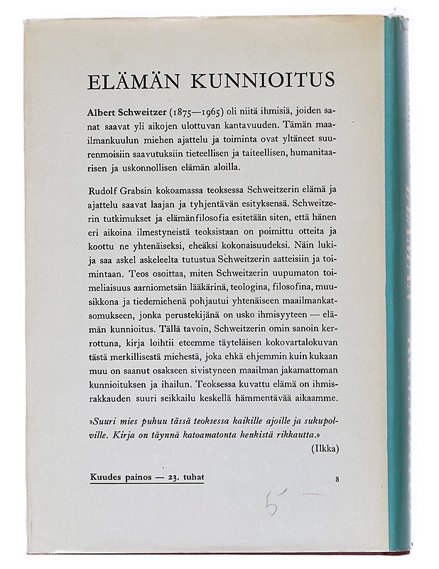 Elämän Kunnioitus - Albert Schweitzer - Kaunokirjallisuus - 10105579133 - 1