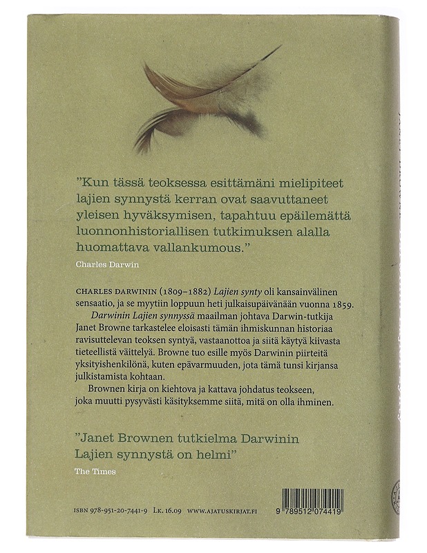 Darwinin Lajien synty - Browne, Janet - Tietokirjat - 10105580891 - 1