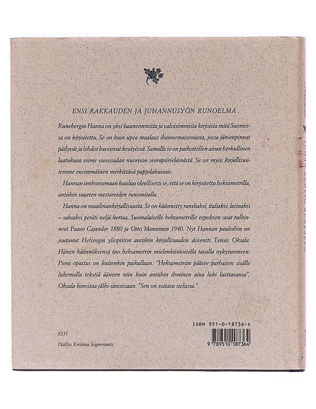 Hanna / en dikt i tre sånger ; kolmilauluinen runoelma - Runeberg, Johan Ludvig - Runot ja näytelmät - 10105581517 - 1