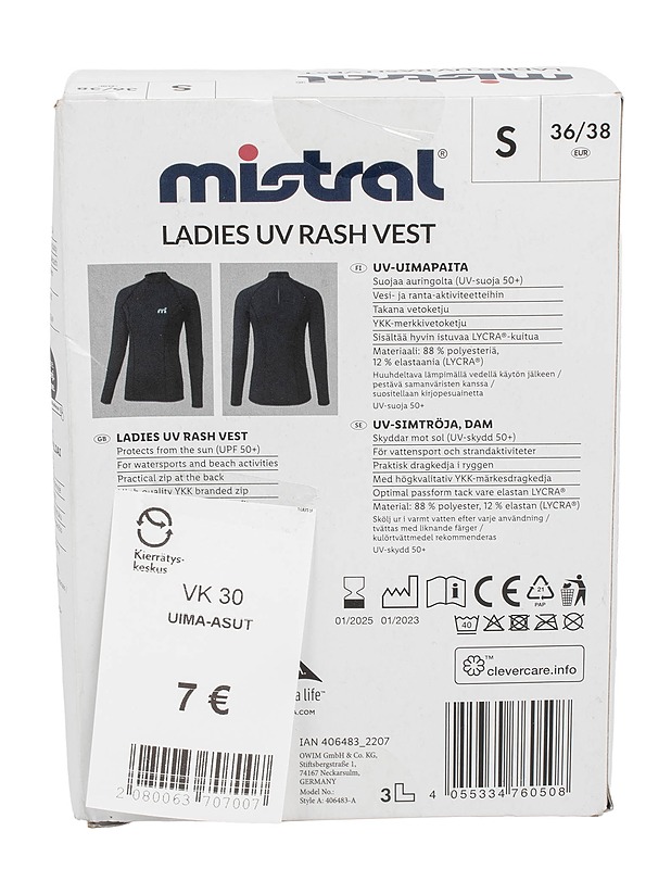 MISTRAL naisten UV-uimapaita, S 36/38 (UV-suoja 50+) - Alusvaatteet - 10105581630 - 1