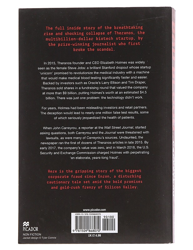Bad blood : secrets and lies in a Silicon Valley startup - John Carreyrou - Romaanit ja novellit - 10105581842 - 1