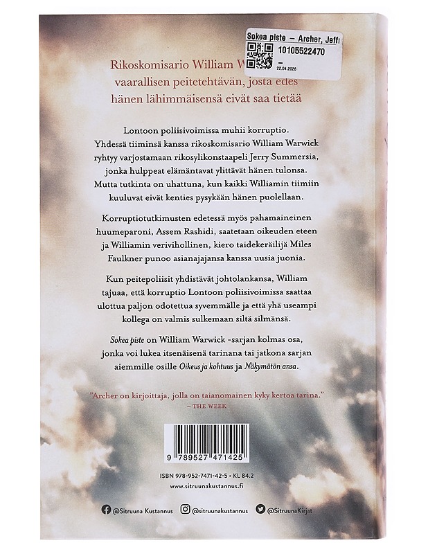 Sokea piste - Archer, Jeffrey - Romaanit ja novellit - 10105582214 - 1