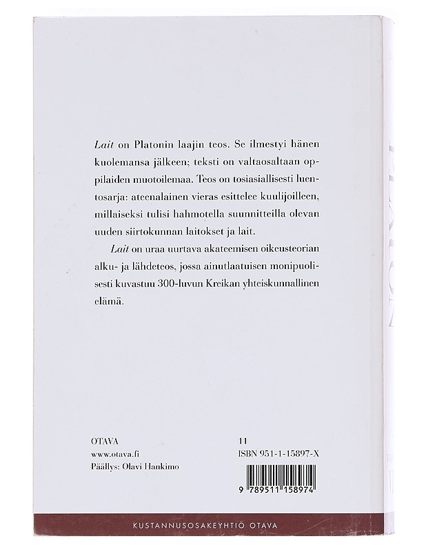 Teokset / Kuudes osa Lait - Platon - Kaunokirjallisuus - 10105582817 - 1