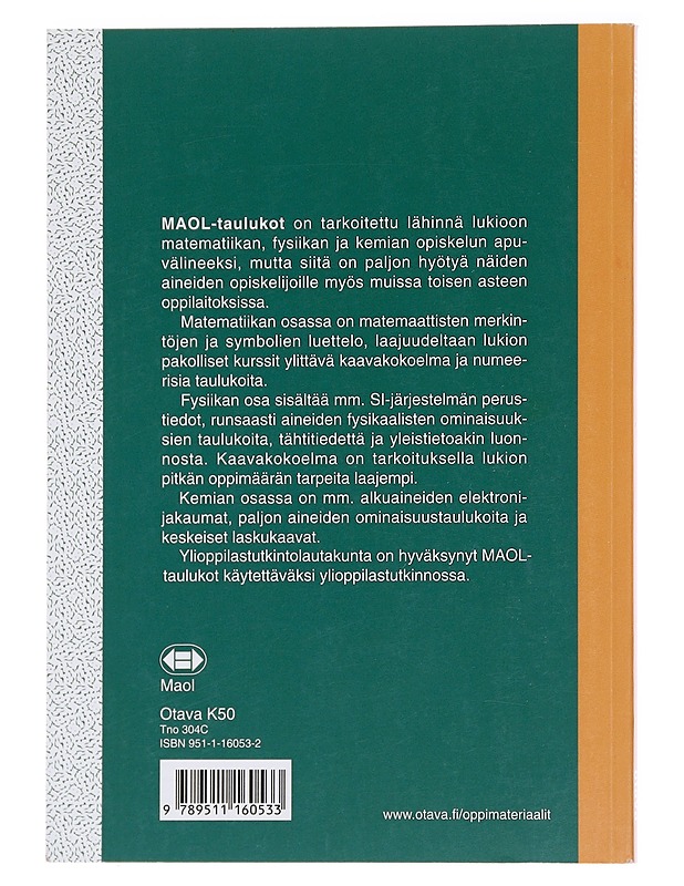 MAOL-taulukot : matematiikka, fysiikka, kemia - Seppänen, Raimo - Tietokirjat ja oppaat - 10105583686 - 1