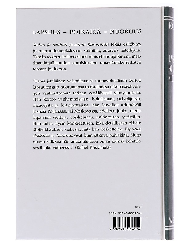 Lapsuus, poikaikä, nuoruus - Tolstoi, Leo - Romaanit ja novellit - 10105584457 - 1