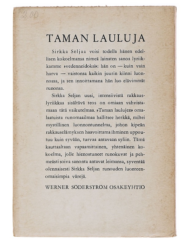 Taman lauluja - Sirkka Selja - Runot ja näytelmät - 10105584793 - 1