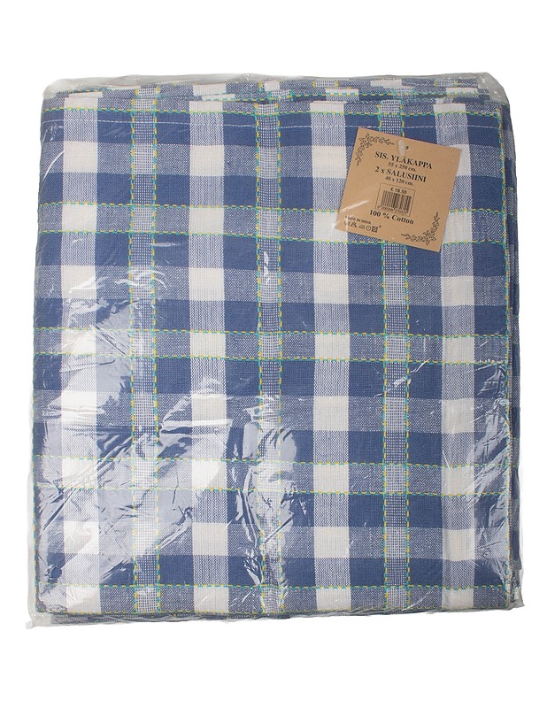  Sinivalkoinen ruudullinen Yläkappa + Salusiini, 55x250 cm + 40x120 cm - Verhot ja kapat - 10105585052 - 0