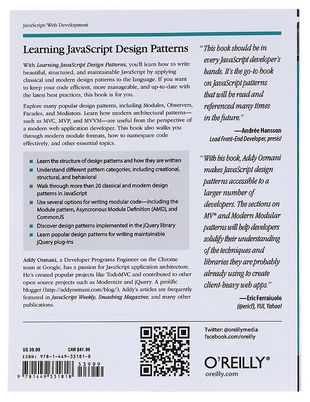 Learning JavaScript design patterns - Osmani, Addy - Kirja lahjaksi - 10105585919 - 1
