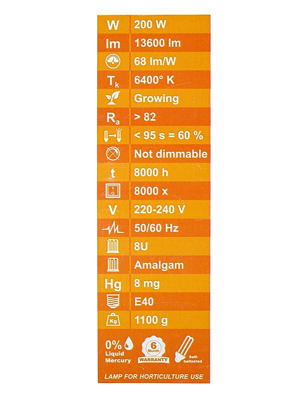 HORTOSOL Compact Fluorescent Lamp Growing Phase 200 W - loistevalo - Valaisimet - 10105585940 - 3