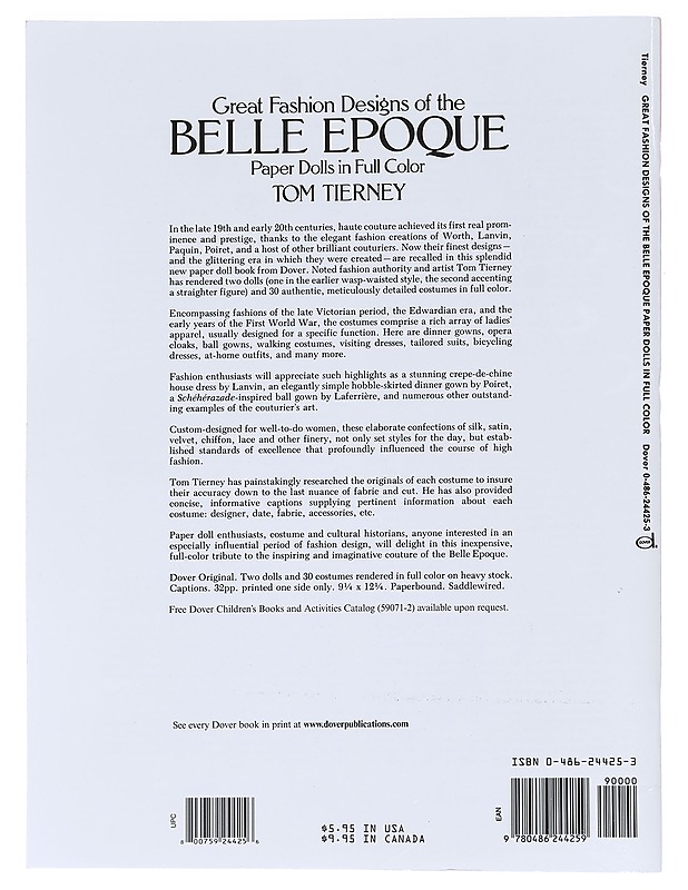 Great fashion designs of the Belle Epoque : paper dolls in full color - Tierney, Tom - Historiakirjat - 10105586210 - 1