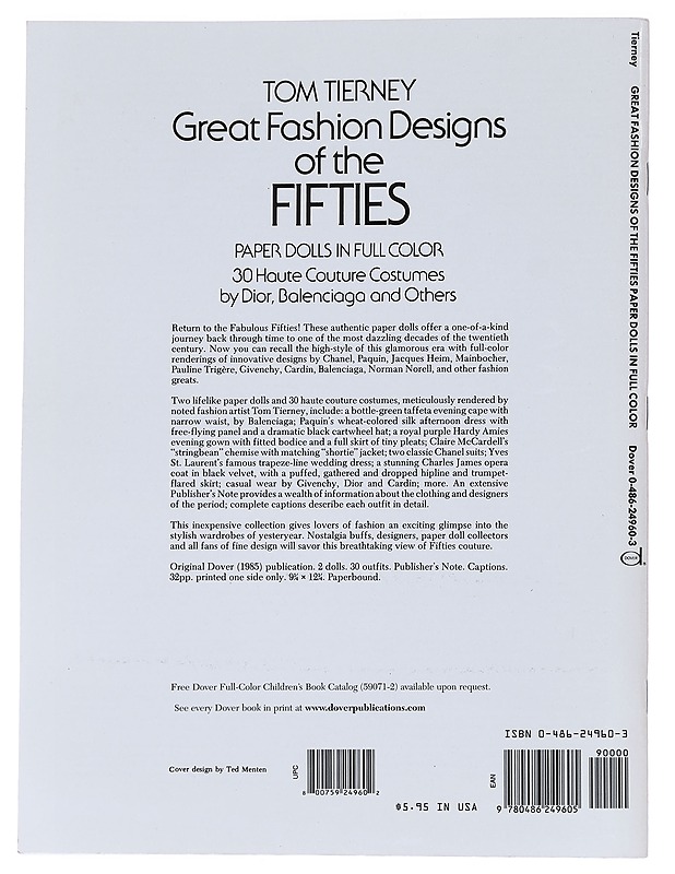 Great Fashion Designs of the Fifties : Paper Dolls in Full Color - Tierney, Tom - Historiakirjat - 10105586228 - 1