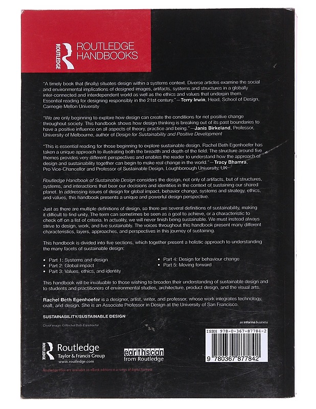 Routledge Handbook of Sustainable Design - Rachel Beth Egenhoefer - Tietokirjat ja oppaat - 10105586711 - 1